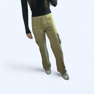 tan mid rise flare cargo pants